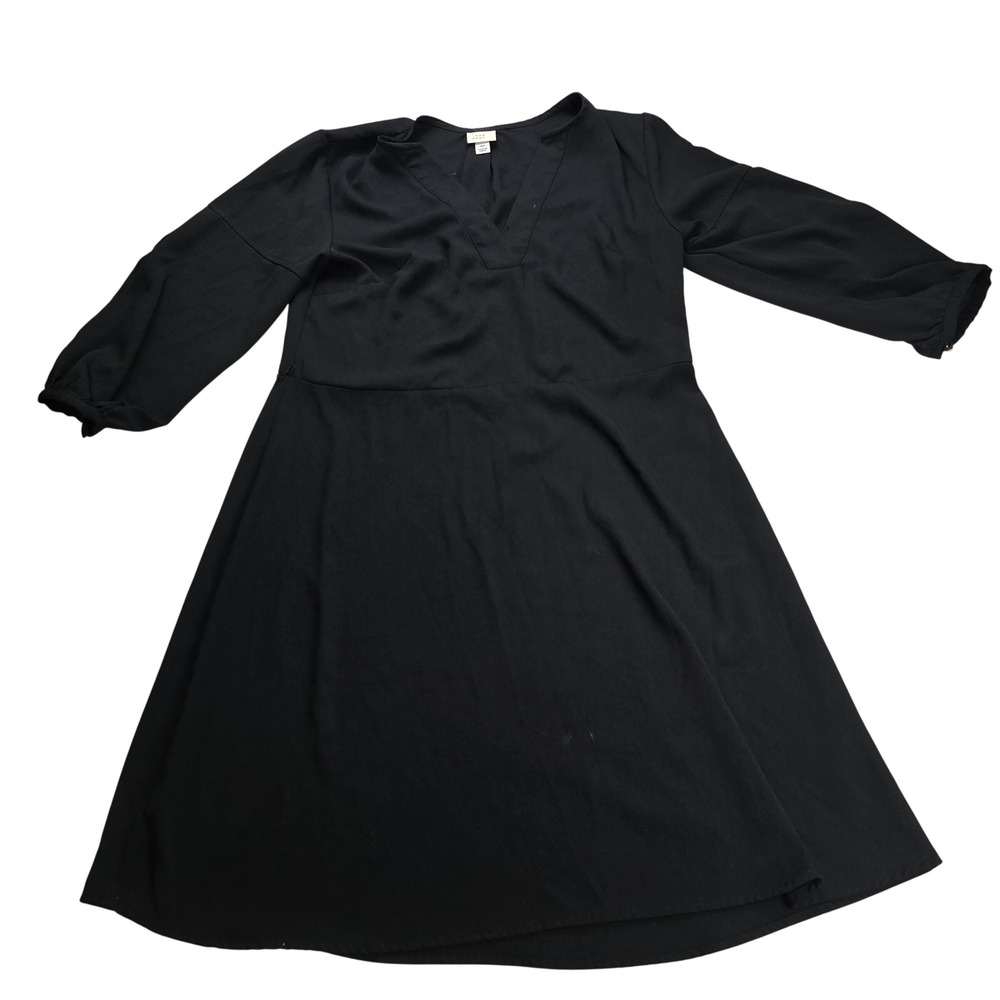 A New Day Mini Dress Women XS Black Excellent V-Neck Long Sleeve Fit & Flare
